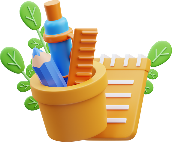 School stationary 3d Illustration